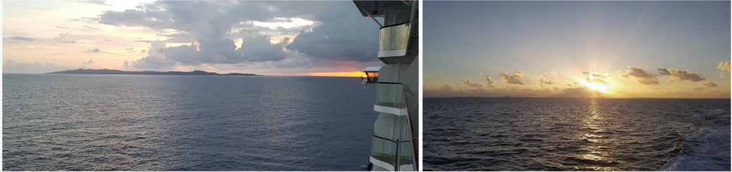 Jeden Morgen ein Hingucker: Der Sonnenaufgang vom Balkon der Mein Schiff 4