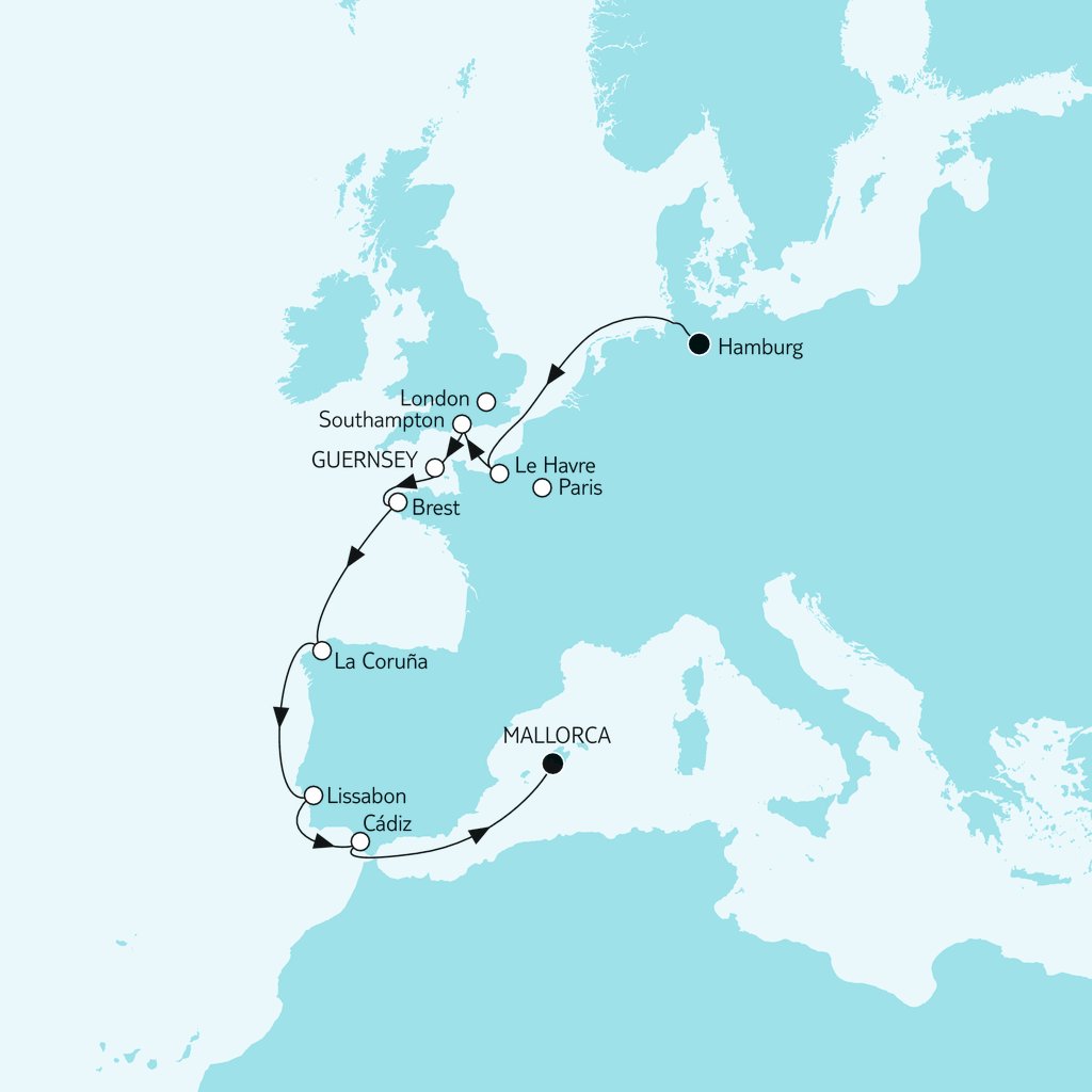 Mein Schiff Route: Hamburg trifft Mallorca