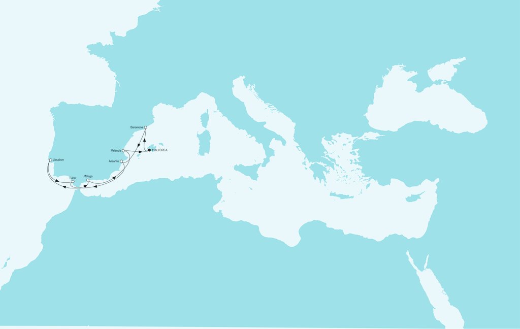 Mein Schiff Route "Mittelmeer mit Lissabon"