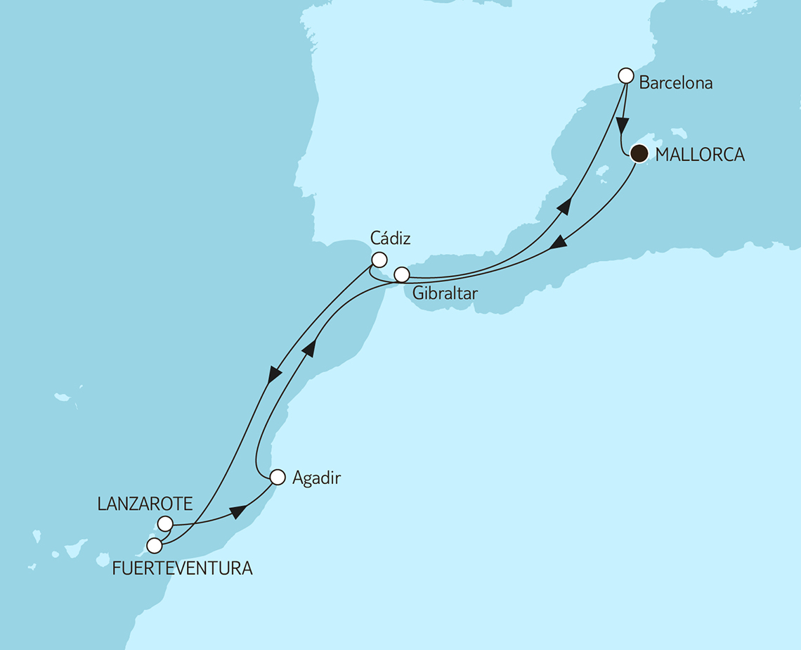 Die Reiseroute: Mittelmeer mit Kanaren